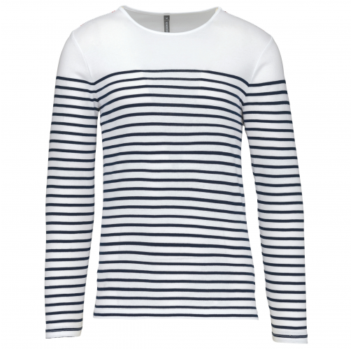 white / navy stripes Camiseta marinera de manga larga de hombre