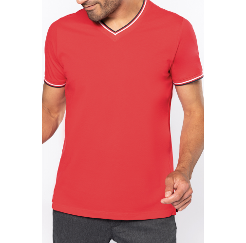 Camiseta de punto piqué con cuello de pico de hombre