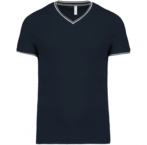 navy / light grey / white Camiseta de punto piqué con cuello de pico de hombre