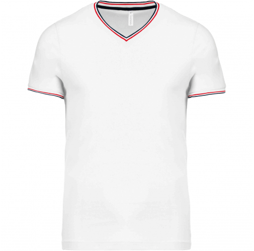 white / navy / red Camiseta de punto piqué con cuello de pico de hombre