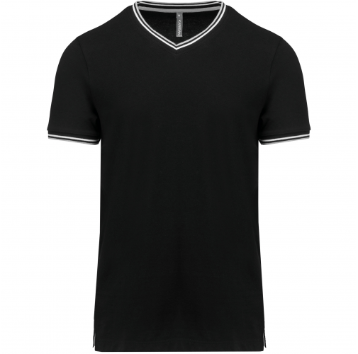 black / light grey / white Camiseta de punto piqué con cuello de pico de hombre