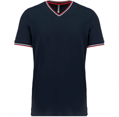 navy / red / white Camiseta de punto piqué con cuello de pico de hombre