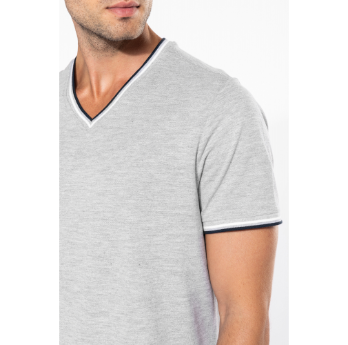Camiseta de punto piqué con cuello de pico de hombre