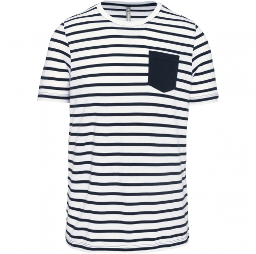 white / navy stripes Camiseta Marinera a rayas con bolsillo manga corta
