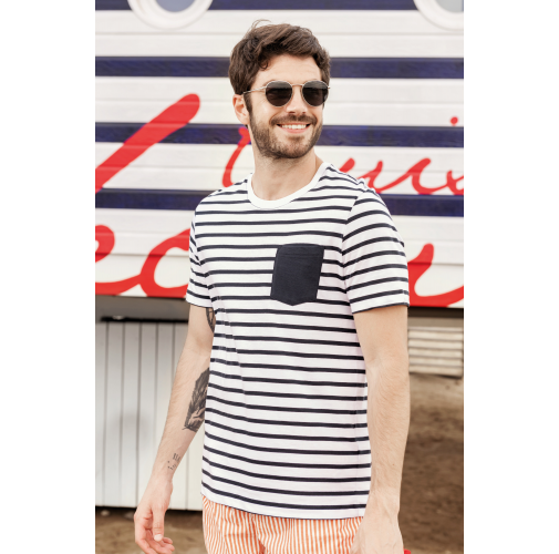 Camiseta Marinera a rayas con bolsillo manga corta