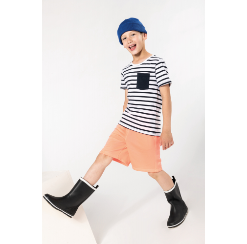 Camiseta Marinero a rayas con bolsillo manga corta para niños