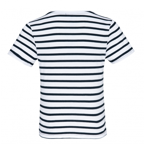 white / navy stripes Camiseta Marinero a rayas con bolsillo manga corta para niños