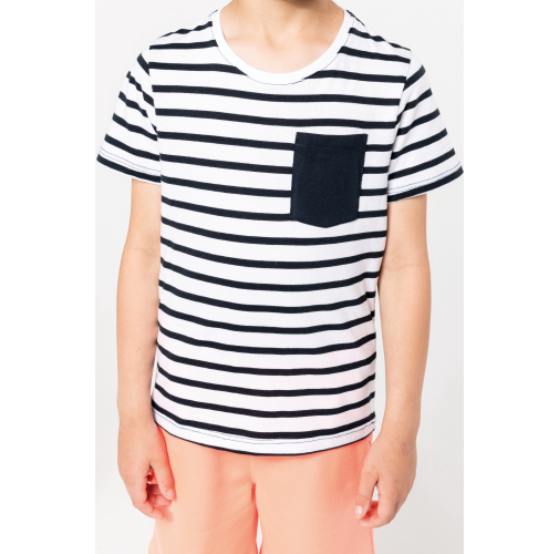 Camiseta Marinero a rayas con bolsillo manga corta para niños