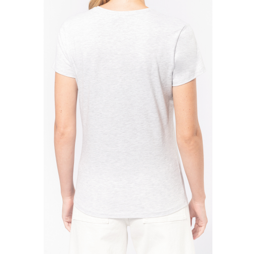 Camiseta de manga cota y cuello de pico mujer