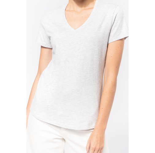 Camiseta de manga cota y cuello de pico mujer
