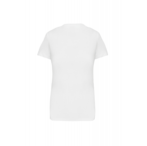 white Camiseta de manga cota y cuello de pico mujer