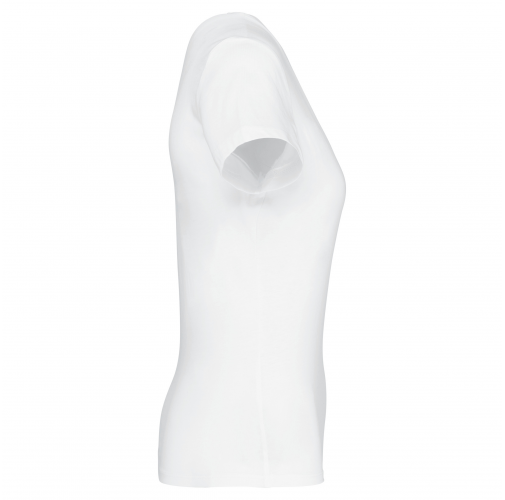 white Camiseta de manga cota y cuello de pico mujer