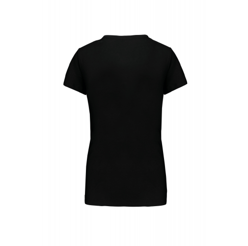 black Camiseta de manga cota y cuello de pico mujer
