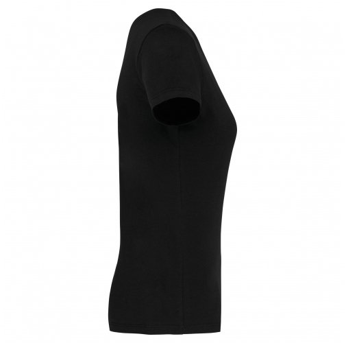 black Camiseta de manga cota y cuello de pico mujer