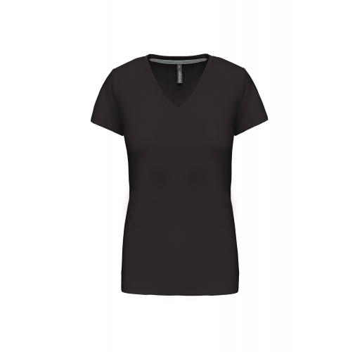 dark grey Camiseta de manga cota y cuello de pico mujer
