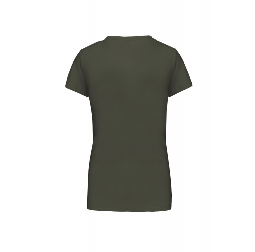 dark khaki Camiseta de manga cota y cuello de pico mujer