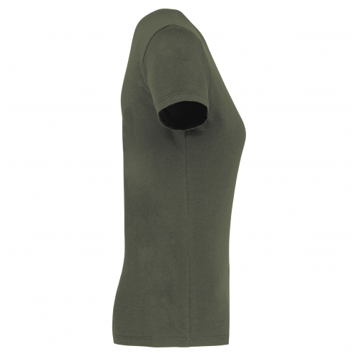 dark khaki Camiseta de manga cota y cuello de pico mujer