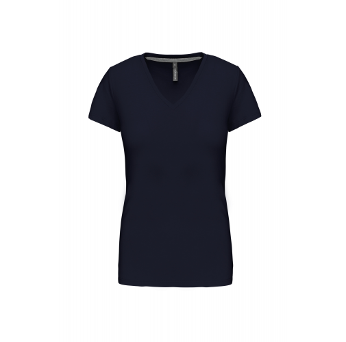 navy Camiseta de manga cota y cuello de pico mujer