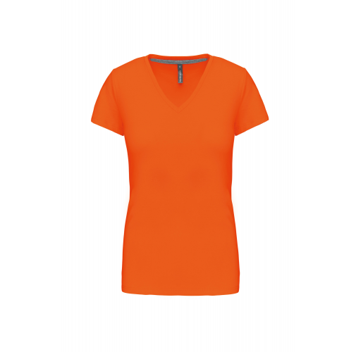 orange Camiseta de manga cota y cuello de pico mujer