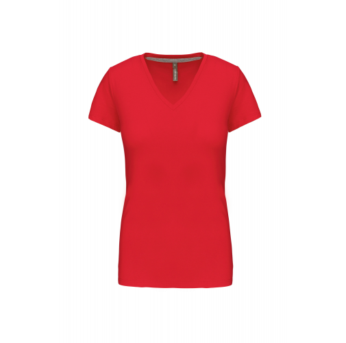 red Camiseta de manga cota y cuello de pico mujer