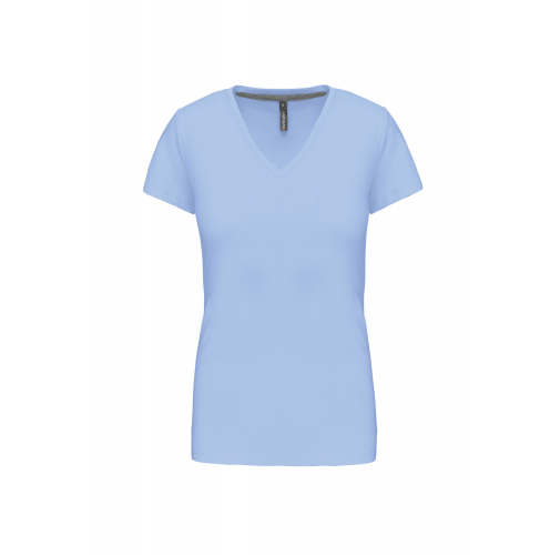 sky blue Camiseta de manga cota y cuello de pico mujer