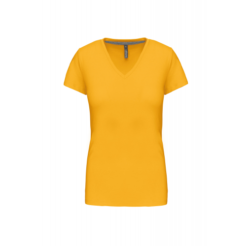 yellow Camiseta de manga cota y cuello de pico mujer