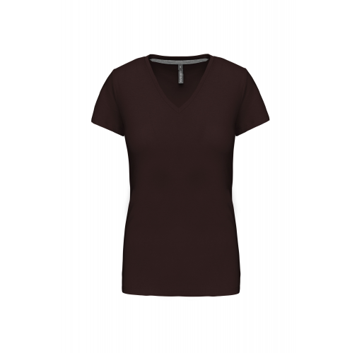 chocolate Camiseta de manga cota y cuello de pico mujer