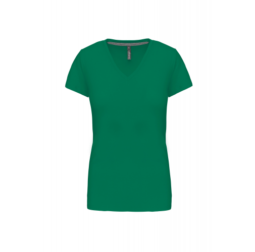 kelly green Camiseta de manga cota y cuello de pico mujer