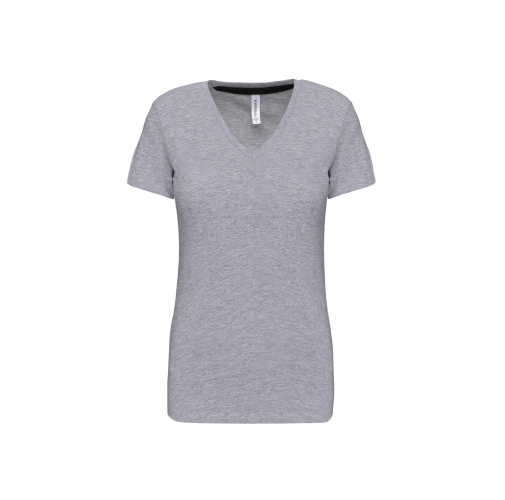 oxford grey Camiseta de manga cota y cuello de pico mujer