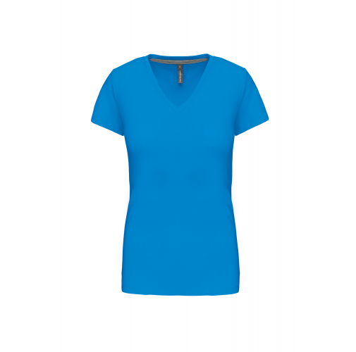 tropical blue Camiseta de manga cota y cuello de pico mujer