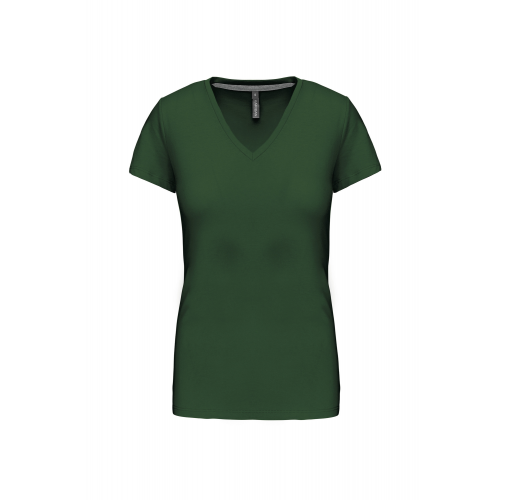forest green Camiseta de manga cota y cuello de pico mujer