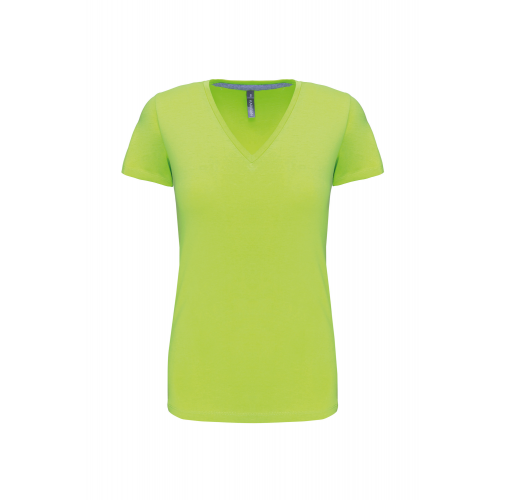 lime Camiseta de manga cota y cuello de pico mujer