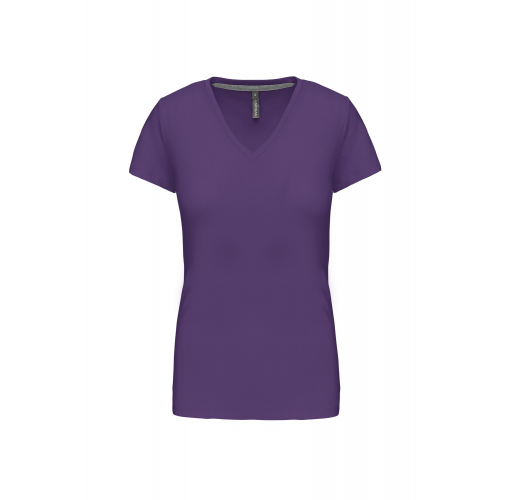 purple Camiseta de manga cota y cuello de pico mujer