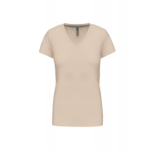 light sand Camiseta de manga cota y cuello de pico mujer