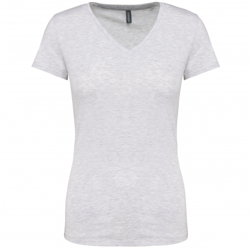 ash heather Camiseta de manga cota y cuello de pico mujer