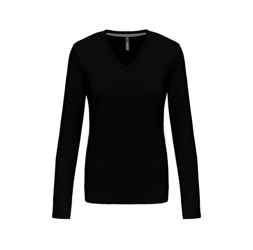 Camiseta de manga larga y cuello de pico mujer
