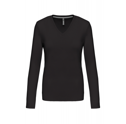 Camiseta de manga larga y cuello de pico mujer