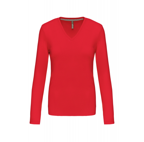 Camiseta de manga larga y cuello de pico mujer