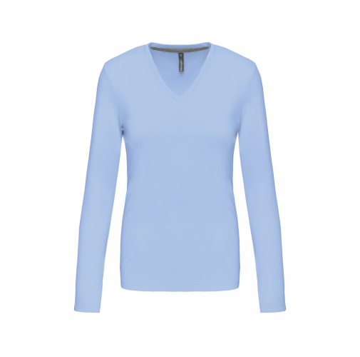 Camiseta de manga larga y cuello de pico mujer