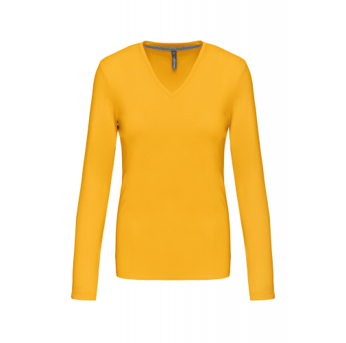Camiseta de manga larga y cuello de pico mujer