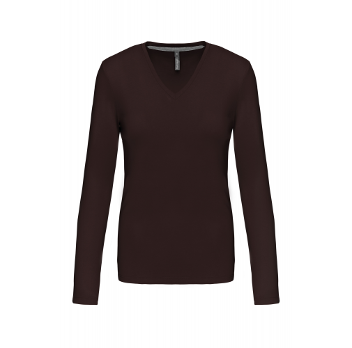Camiseta de manga larga y cuello de pico mujer