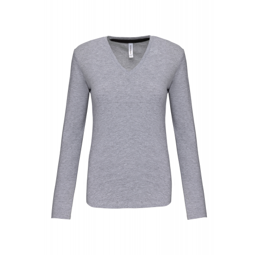 Camiseta de manga larga y cuello de pico mujer