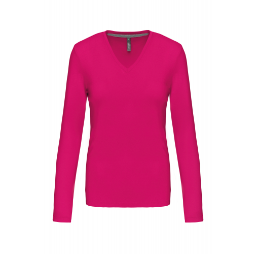 Camiseta de manga larga y cuello de pico mujer