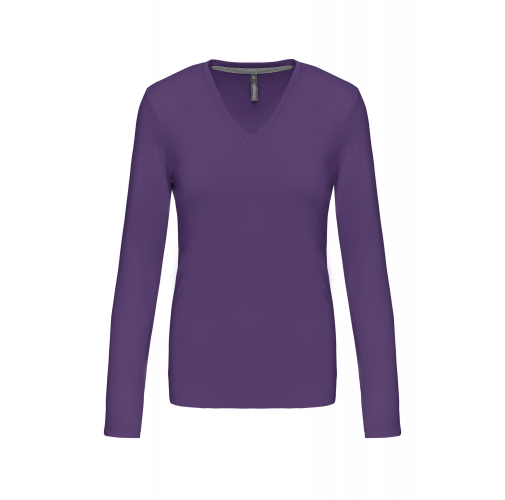 Camiseta de manga larga y cuello de pico mujer