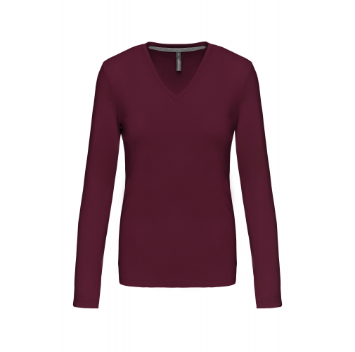 Camiseta de manga larga y cuello de pico mujer