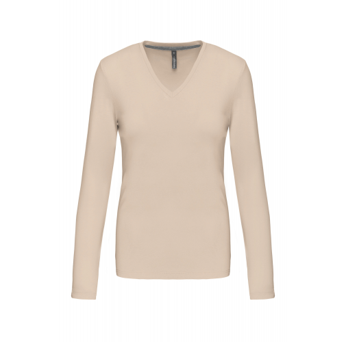 Camiseta de manga larga y cuello de pico mujer