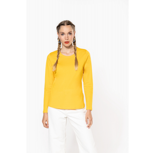 CAMISETA DE MANGA LARGA Y CUELLO REDONDO DE MUJER
