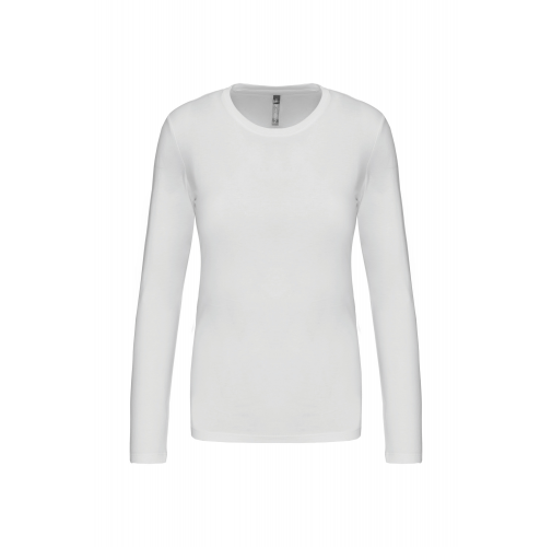 white Camiseta de manga larga y cuello redondo de mujer