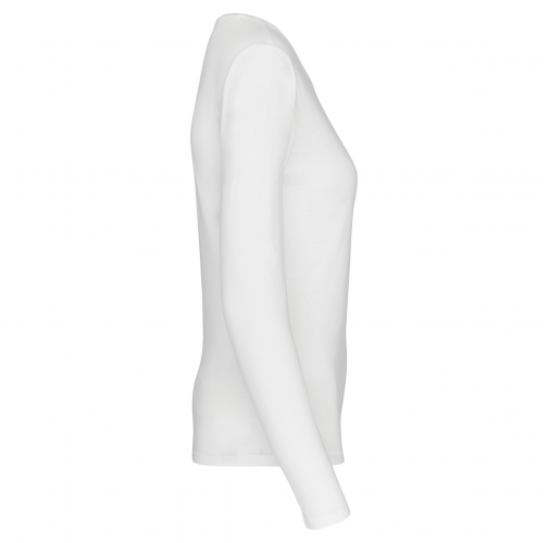 white Camiseta de manga larga y cuello redondo de mujer