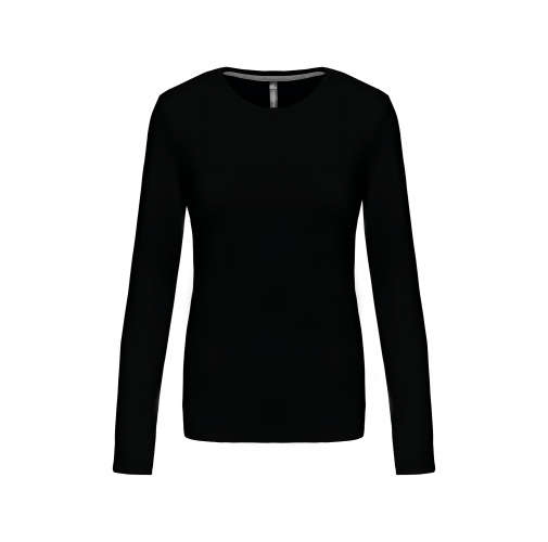 black Camiseta de manga larga y cuello redondo de mujer